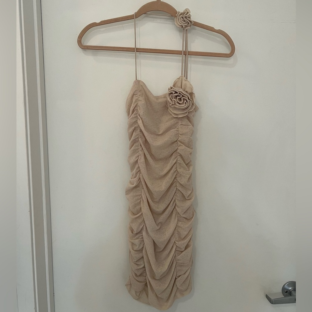 Mango size s ruched floral sheer dress